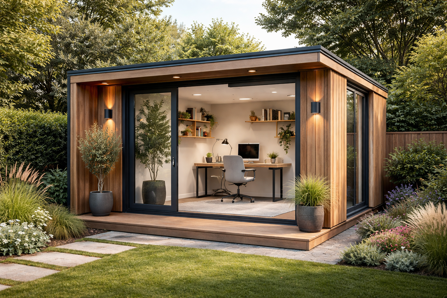 Garden room interior set up for daily use